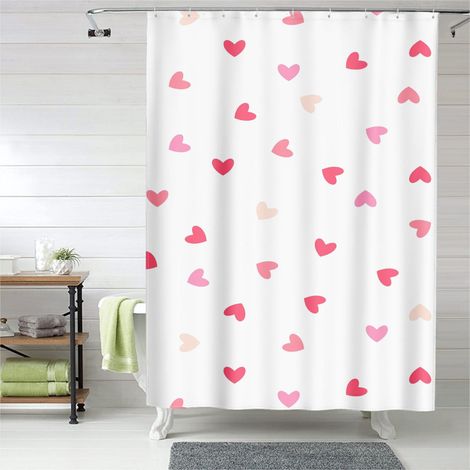 Rideau de douche motif cœurs graphique moderne, rideau salle de bain, 180x180 cm (1/5)