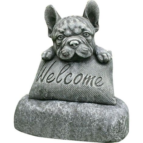 Green Mobility-Statue bouledogue français décoration de jardin panneau de bienvenue résine artisanat ornement intérieur extérieur Sculpture (1/5)