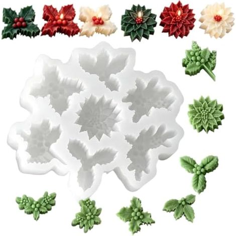 Moules en silicone pour bougies de Noël, feuilles de houx (1/5)