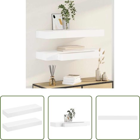 Étagère suspendue - Étagères murales avec tiroirs 2 pcs Blanc 80 cm (1/5)