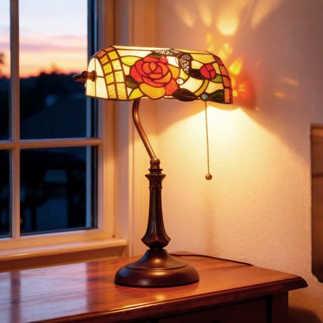 HOMCOM Tiffany-Style Stained Glass Table Lamp, Handcrafted Antique Bedside (1/5)