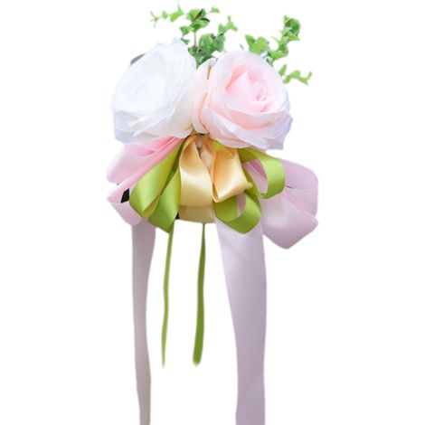 Fleur Artificielle - Rose en Ruban pour Décoration de Voiture de Mariage - Lot de 2 Pièces (1/5)