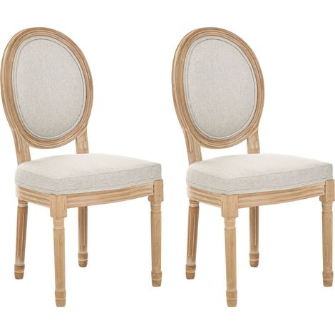 Set of 2 Dining Chairs Light Brown and Beige Fabric Upholstered Wooden Frame French Country Shabby Chic Vintage Style ALBANZA (1/5)
