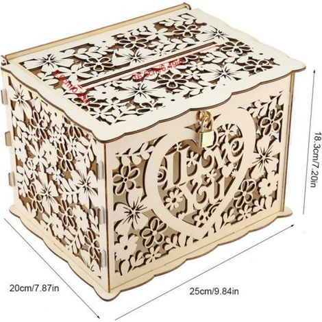Boîte à cartes de mariage avec des clés Motif ajouré Boîte de cadeau de l'argent DIY Fydun-SED (1/4)