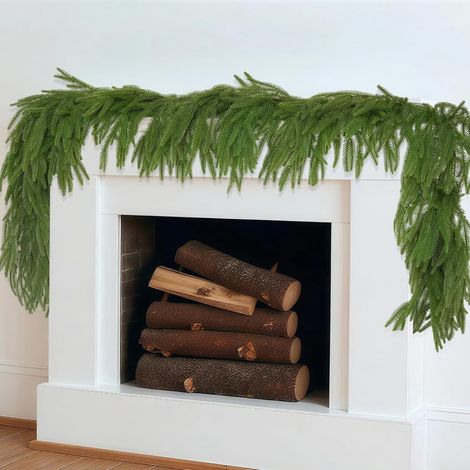 Guirlande De Noël En Pin D'Norfolk - 2 Pièces - 2,74 M - Pour Cheminée Table Porte Mur Intérieur Extérieur - Décoration Festive (1/5)
