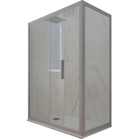 Eck-Duschkabine in PVC 90x140 Klarglas Silver Deco Duo