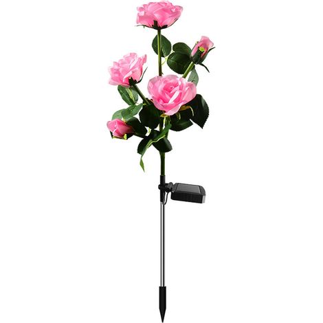 Lampe solaire LED rose en forme de rose, lumineuse et économe en énergie, idéale pour décorer votre jardin ou votre pelouse. (1/5)