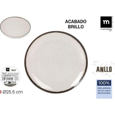 plato llano melamina brillo reciclable anllo 25,5 cms la mediterranea