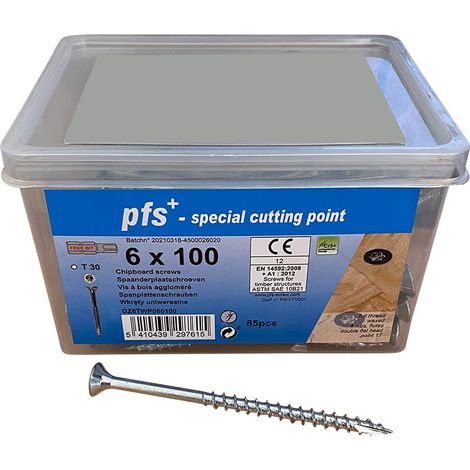 Seau de 85 Vis bois agglo 6X100 Tête fraisée TORX T30 Pointe antifendage type 17 Acier zingué - 1 pièce (1/2)