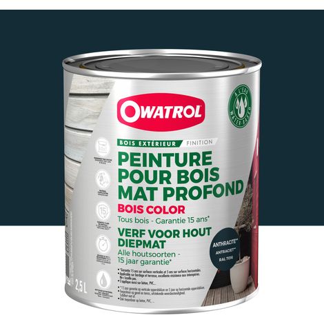 Owatrol – Peinture bois extérieur mate 2.5L – Gris anthracite RAL 7016 – Protection durable 15 ans – Pour tous types de bois