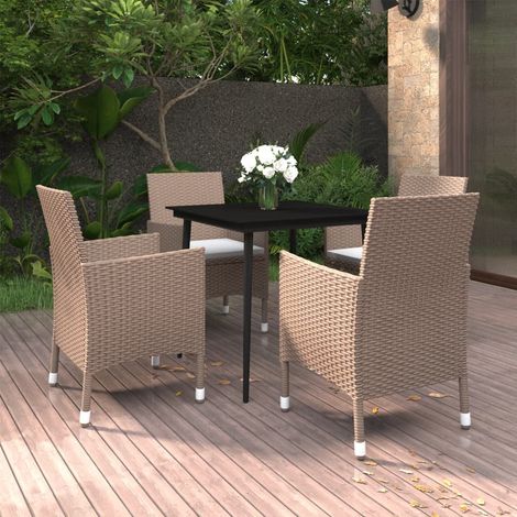 Ensemble Table et Chaise de Jardin 5 pcs - Ensemble à dîner de jardin coussins Résine tressée Verre BV451191 - BonneVie (1/5)