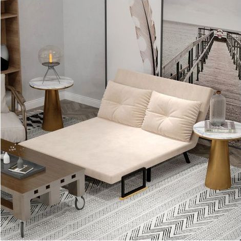 Canapé Clic-Clac - SOGEU - Clic-Clac 102x73x81 cm - Dossier 5 positions - Tissu polyester beige - Cadre acier (1/5)