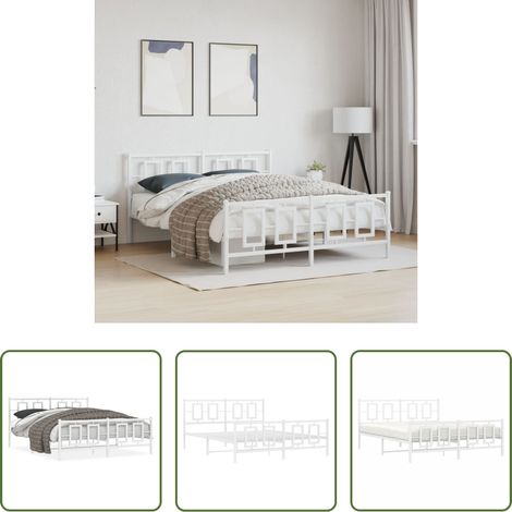 vidaXL Lit avec tête et pied - Cadre de lit métal sans matelas et pied de lit blanc 150x200 cm (1/5)