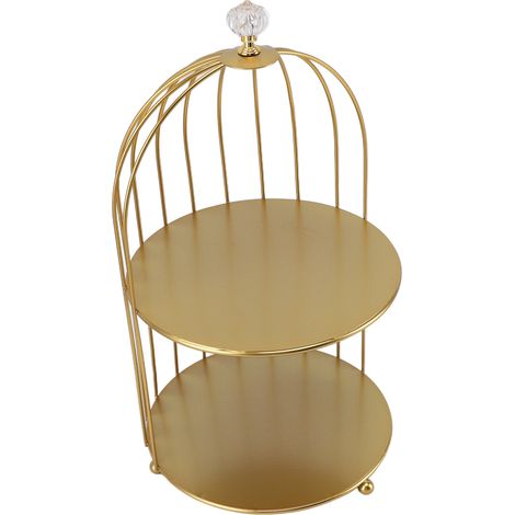 Organisateur de cosmétiques en forme de cage à oiseaux, doré, gain de place, en fer, unique et multifonctionnel, présentoir à maquillage double couche pour salle de bain (1/5)