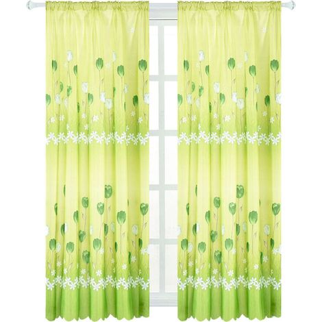 1 Rideau en Tulle Brodé Voile Transparent Vert - Écharpe pour Fenêtre - 100x200cm