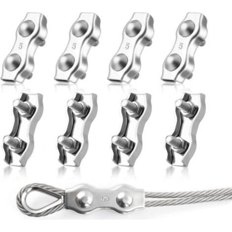 8 Pièces M5 Duplex Clips Serre-Câbles, Pinces De Câble Métallique Duplex En Acier Inoxydable 304, Câble à Pince 5mm pour Cordes à Linge en Câble Métallique, Voiles de Soleil (1/5)