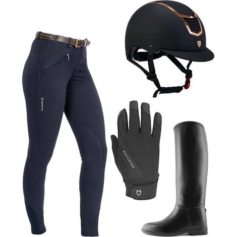 Set abbigliamento equitazione DONNA composto da pantalone, casco, guanti e stivali COLORI A SCELTA (1/5)
