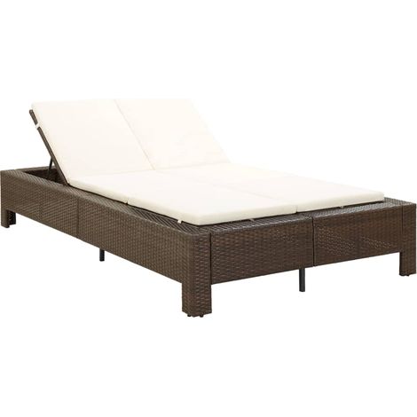 2-Personen-Sonnenliege mit Auflage Braun Poly Rattan