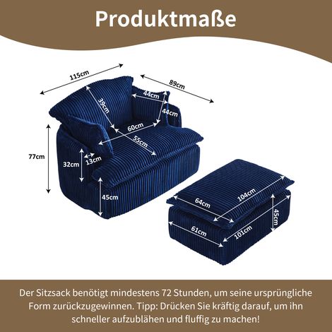 Fauteuil cloud compressé avec tabouret,fauteuil convertible en velours côtelé doux et doux,pour petites pièces,salon et appartement étudiant-Ha