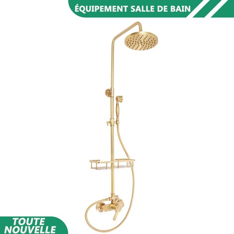 WAOBDLA Ensemble de douche monté sur mur 1/2'' salle de bain rétro douche de pluie de vanne en cuivre avec rack de stockage (1/5)