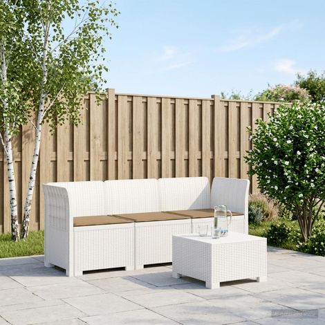 Canapé de Jardin Modulable 3 Places en PP Aspect Rotin Blanc avec Coussins Taupe - PANGIVO (1/5)