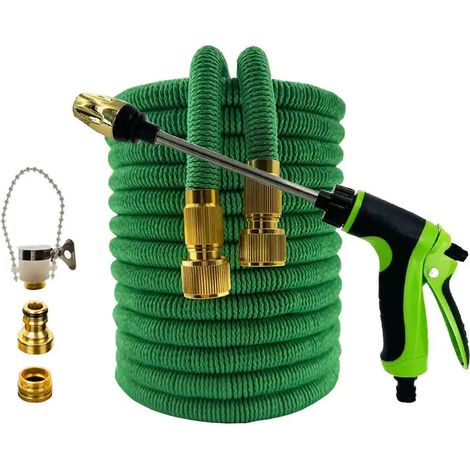 Tuyau d'arrosage extensible pour jardin (1/2 po, 100 pi) - Tuyaux d'arrosage flexibles haute pression - Fournitures d'irrigation horticole - Pistolet à eau pour lavage de voiture