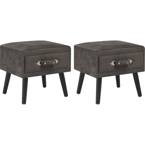 Tables de chevet, 2 pièces, grises, 40 x 35 x 40 cm, velours