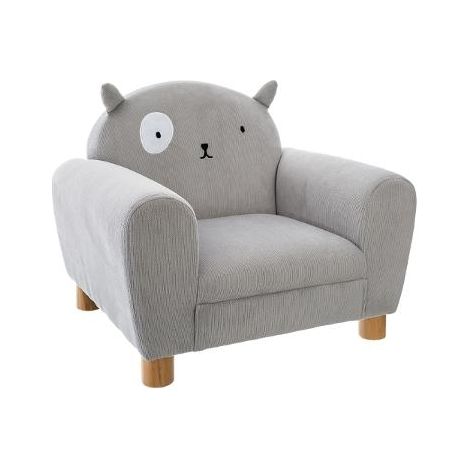 Atmosphera – Fauteuil enfant avec oreilles de chat gris – Revêtement en velours côtelé – Dimensions L. 52 x l. 44 x H. 43 cm – Confort optimal pour lecture (1/8)
