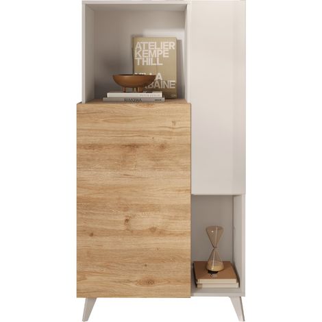 Mobile contenitore madia credenza cucina bianca legno 2 scaffali Jowna - Rovere - Bianco Lucido (1/4)