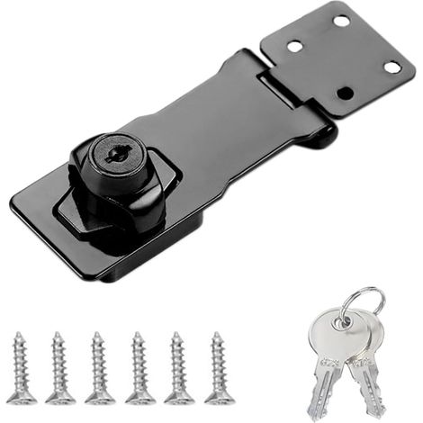 Loquet à clé de 10,2 cm et agrafe, loquet de porte d'abri de jardin robuste à bouton tournant de sécurité pour armoires, tiroirs, portails, noir (1/5)