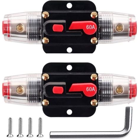 2PCS Fusible de réinitialisation de disjoncteur en ligne 60A, porte-fusible de réinitialisation 12V-24V DC 60A avec réinitialisation manuelle pour la protection du système audio de marin auto (1/4)