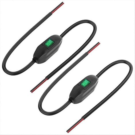 Interrupteur à bascule 12 V/24 V/3 A avec pré-câblage et LED verte intégrée (0,5 m, lot de 2) pour lampe. (1/5)