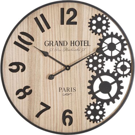 Horloge Murale Engrenage "Grand Hotel" 60cm Naturel & Noir