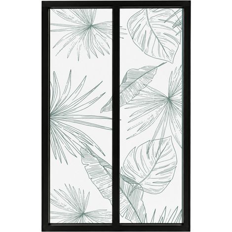Verrière atelier intérieure aluminium noir 2 vitrages 69 x 117 cm - Décor végétal - Lamnar Vert - vert et transparent - Verre trempé (1/5)