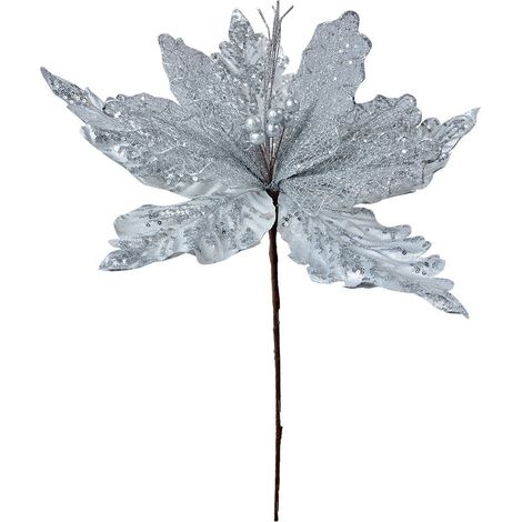 Poinsettia Artificiel Étoile de Noël Décoration Festive en Plastique Argenté 45 x 57 cm - PANGIVO