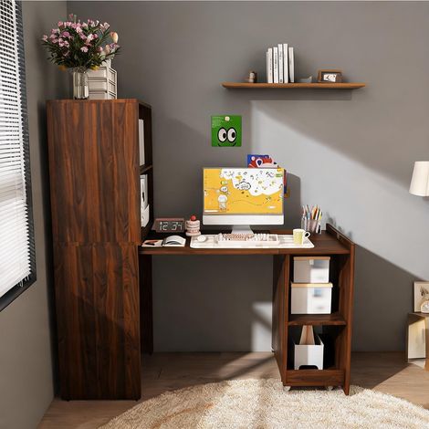 Bureau escamotable avec rangement finition noyer pour petit (1/5)