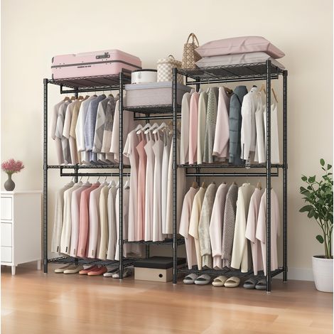Verstellbarer schwarzer Metall-Kleiderständer mit 8 Ablagen und 5 Stangen, H 194 cm OKMYHOME (1/5)