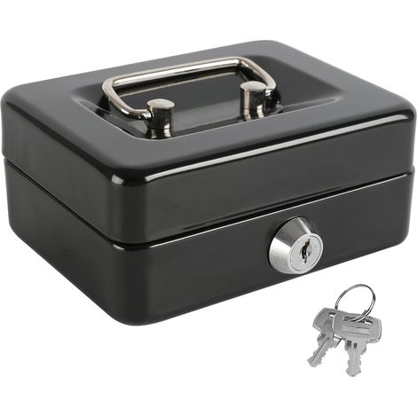 Coffre-fort verrouillable noir avec plateau à monnaie amovible, dimensions : 12,5 x 9 x 5,5 cm (1/5)