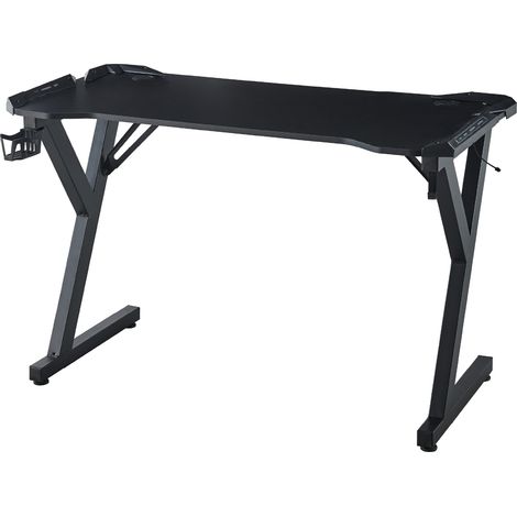 Scrivania Gaming RGB 120x60 cm con Porta Bicchiere e Gancio Cuffie, Tavolo Gamer Nero Design Ergonomico, Desk PC per Gaming e Smart Working