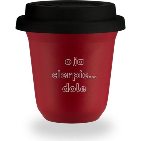 240 ml roter Becher „Oh, ich leide hier unten“ mit schwarzem Deckel