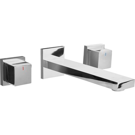 Grifo mezclador empotrado de lavabo de latón con 3 agujeros para grifo plateado Pailon