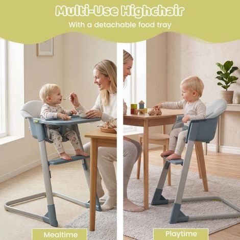 Sécurité & Confort Chaise Haute Bébé 2 en 1 avec Plateau Réglable Harnais 5 Points et Cadre Métal pour Enfant 6 à 36 Mois Gris (1/5)
