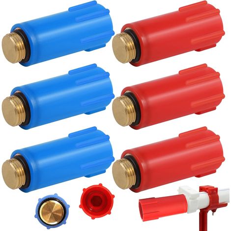 6pcs bouchons de construction de 1/2 pouces, bouchons de construction filetés en laiton, bouchons aveugles de conduite d'eau rouge et bleu pour l'installation de conduites d'eau (1/5)