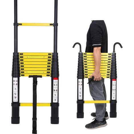 SWANEW Echelle Télescopique 3,2M Échelle pliante télescopique pliable mit hakenÉchelle droite simple charge max.150 kg (1/5)