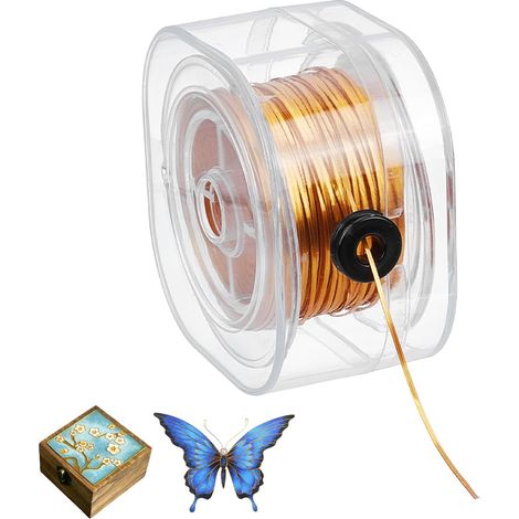50 m Fil Cloisonné, 1mm de Large Fil D'Aluminium Plat pour la Création de Bijoux avec Boîte de Rangement pour Enrouleur pour la Sculpture de Montures, Or, Épaisseur 0.3mm