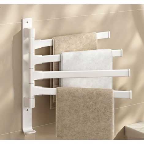 Porte-serviettes pivotant à 4 bras, épais et doté d'un crochet, gain de place, fixation murale - Beige (1/5)