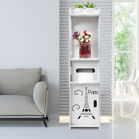 – Colonne de salle de bain blanche 80x20x20 cm – Armoire de rangement avec tiroirs – Matériau bois et plastique – Pour salle de bain et buanderie (1/4)