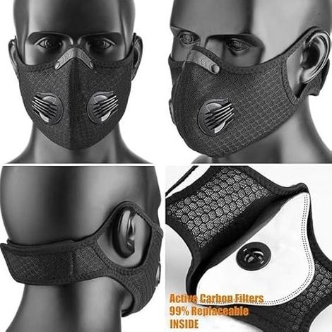 Masque de sport protection contre la poussière, le froid et la pollution avec filtre idéal pour le ski, le cyclisme, la moto, le skateboard et le roller (noir) (1/2)