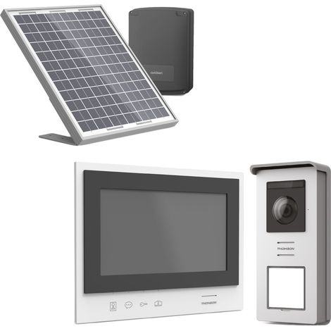 Thomson – Visiophone solaire sans fil avec écran nomade – Alimentation par panneau solaire – Vision nocturne – Kit complet avec platine de rue (1/9)