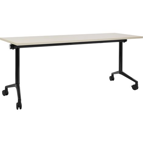 Escritorio rectangular moderno plegable con ruedas mesa móvil portátil estructura metálica 180 x 60 cm madera clara y negro Cavi (1/5)